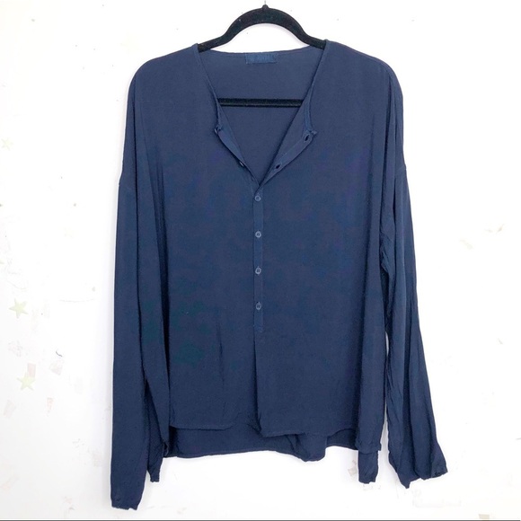 Cp shades navy blue button down tunic blouse shirt - Picture 1 of 11